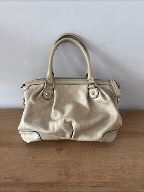 Gucci Beige GG Monogram Guccissima Sukey Leather Satchel